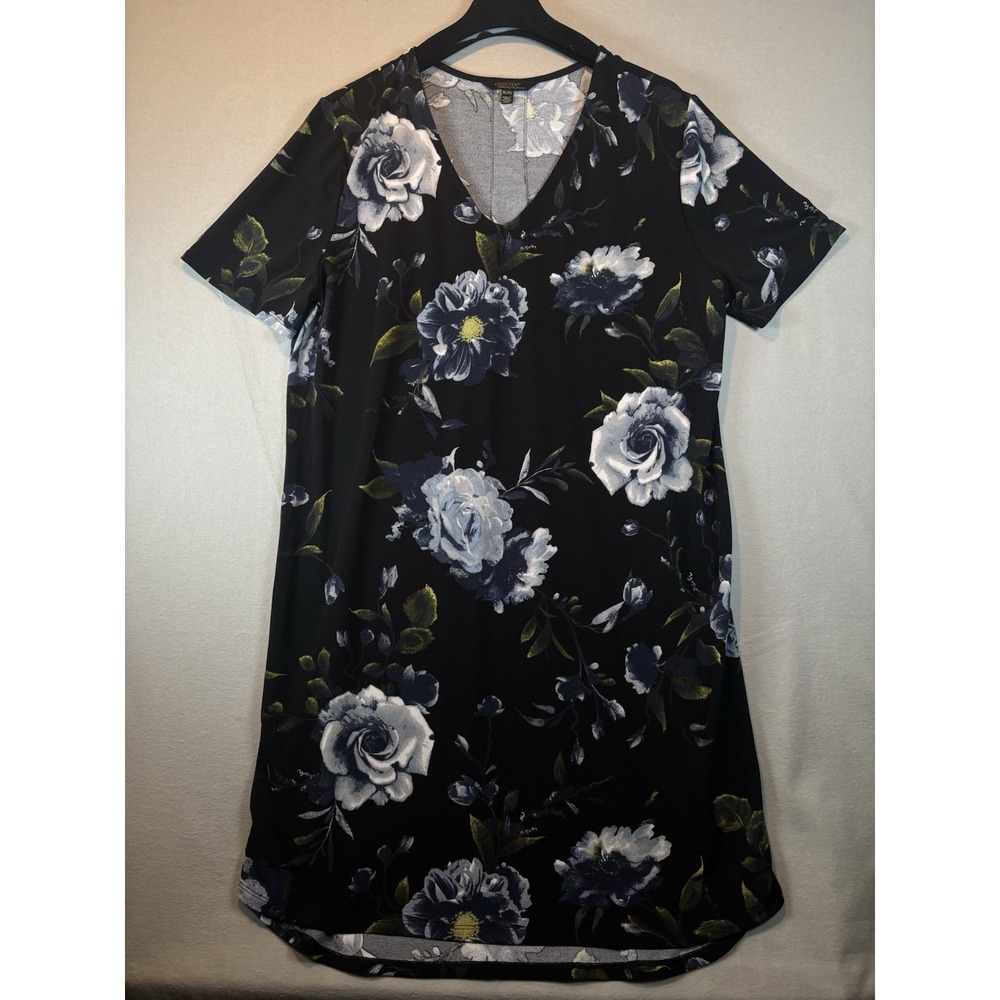 Christian Siriano Dress XL‎ Floral Knee Length Shift Black Blue White